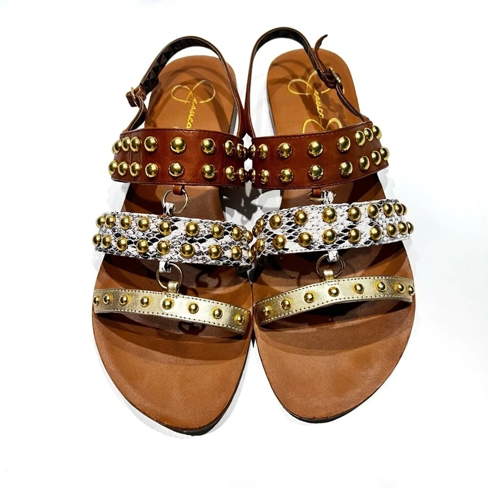 Jessica Simpson dressy flat sandals KARI studded Gold Combo New Metallic sz 10 - Picture 13 of 14